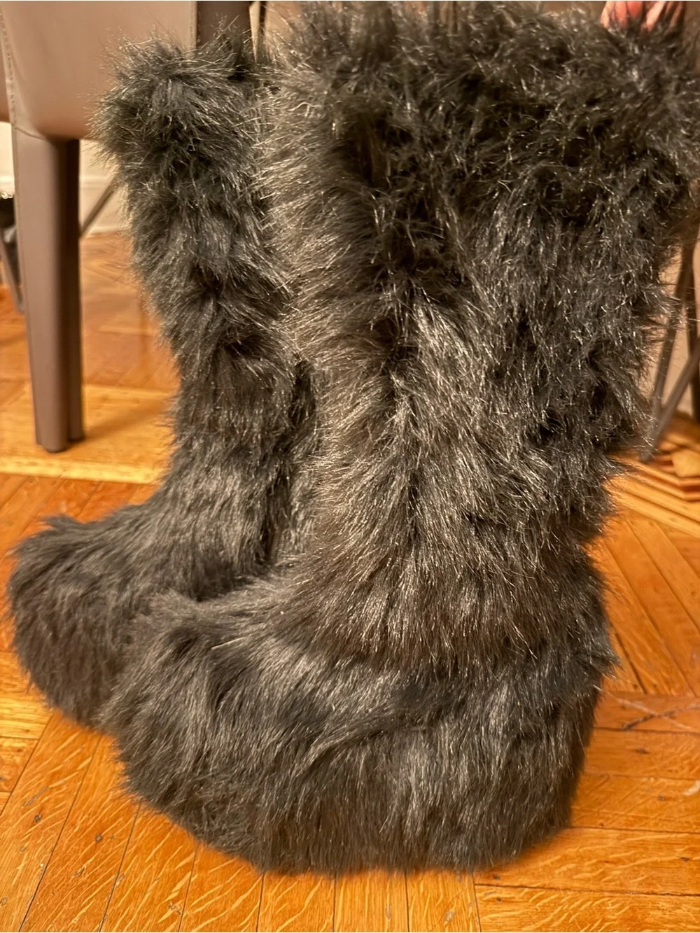Ellie Black Faux Fur Platform Boots - 8